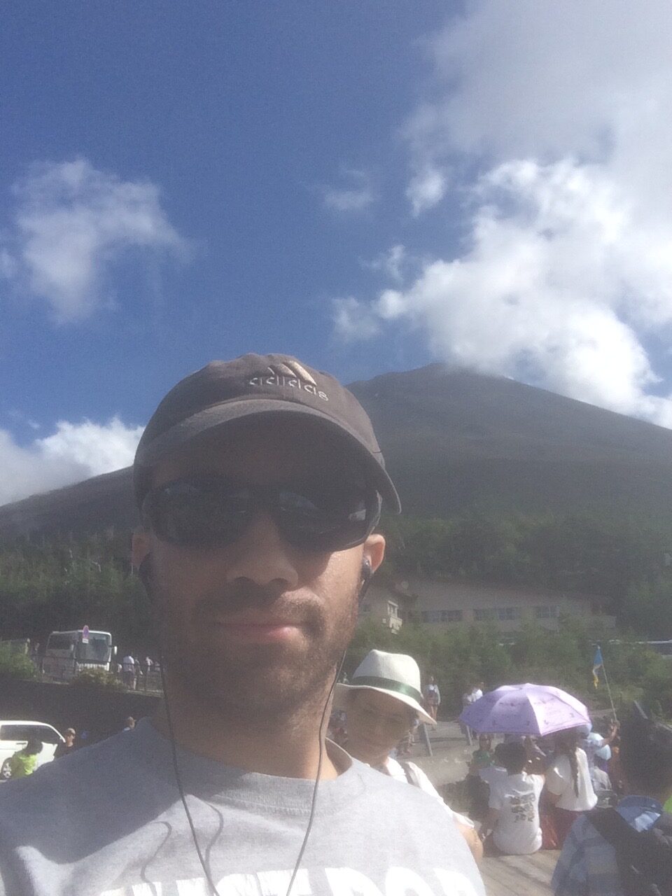 Photo of the author after climbing down Mt. Fuji