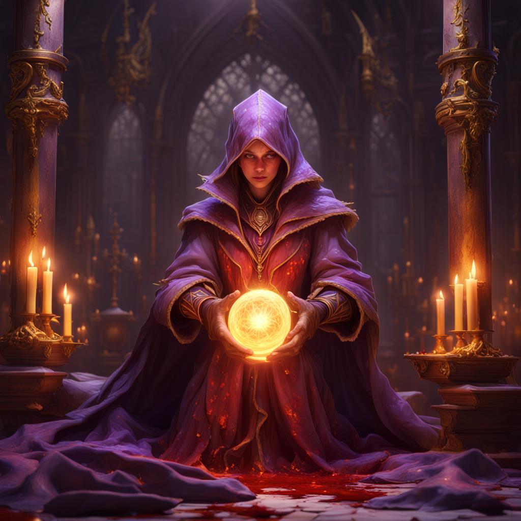 Generated image of a dark fantasy mage using blood magic.