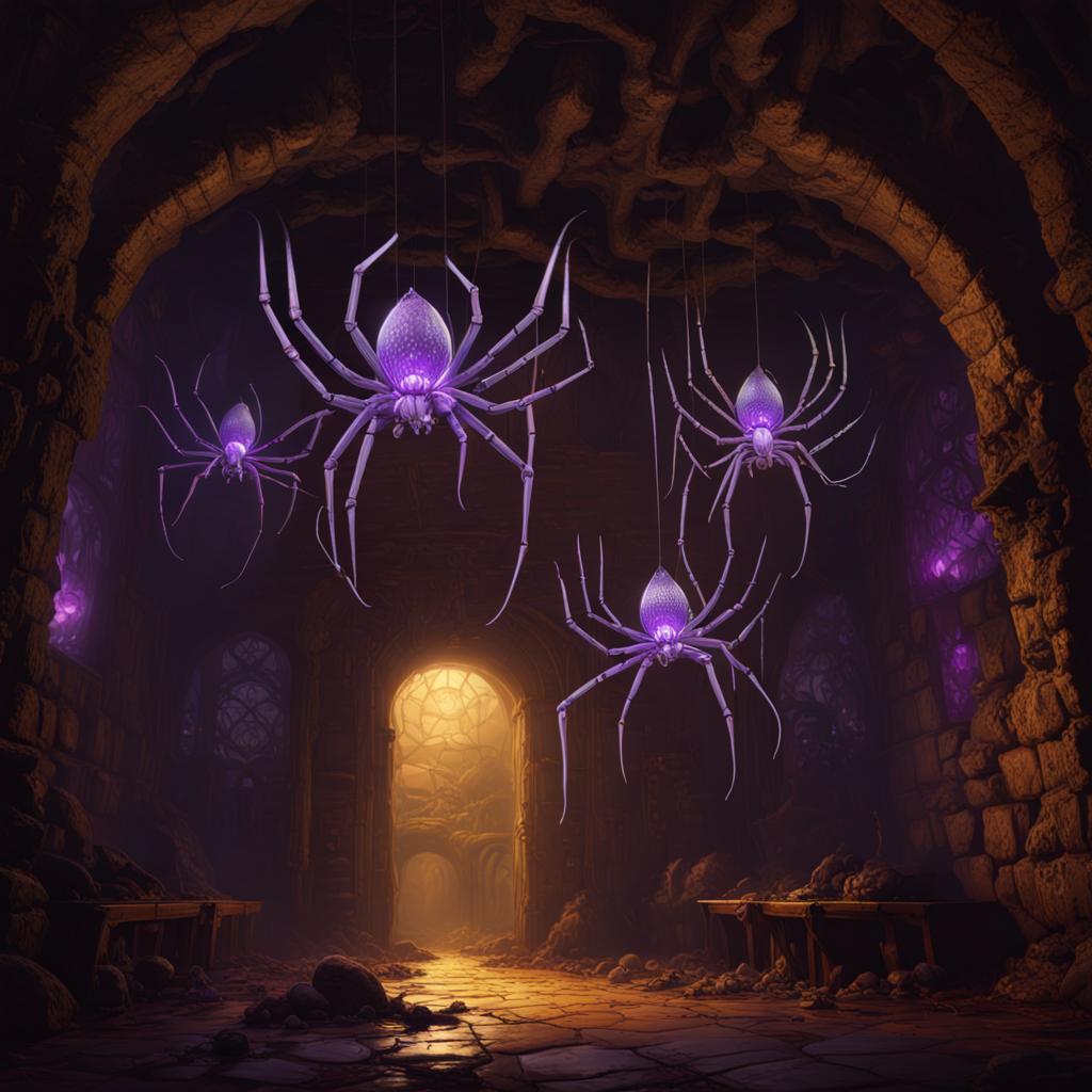 Generated image of spiders in a dark cellar.